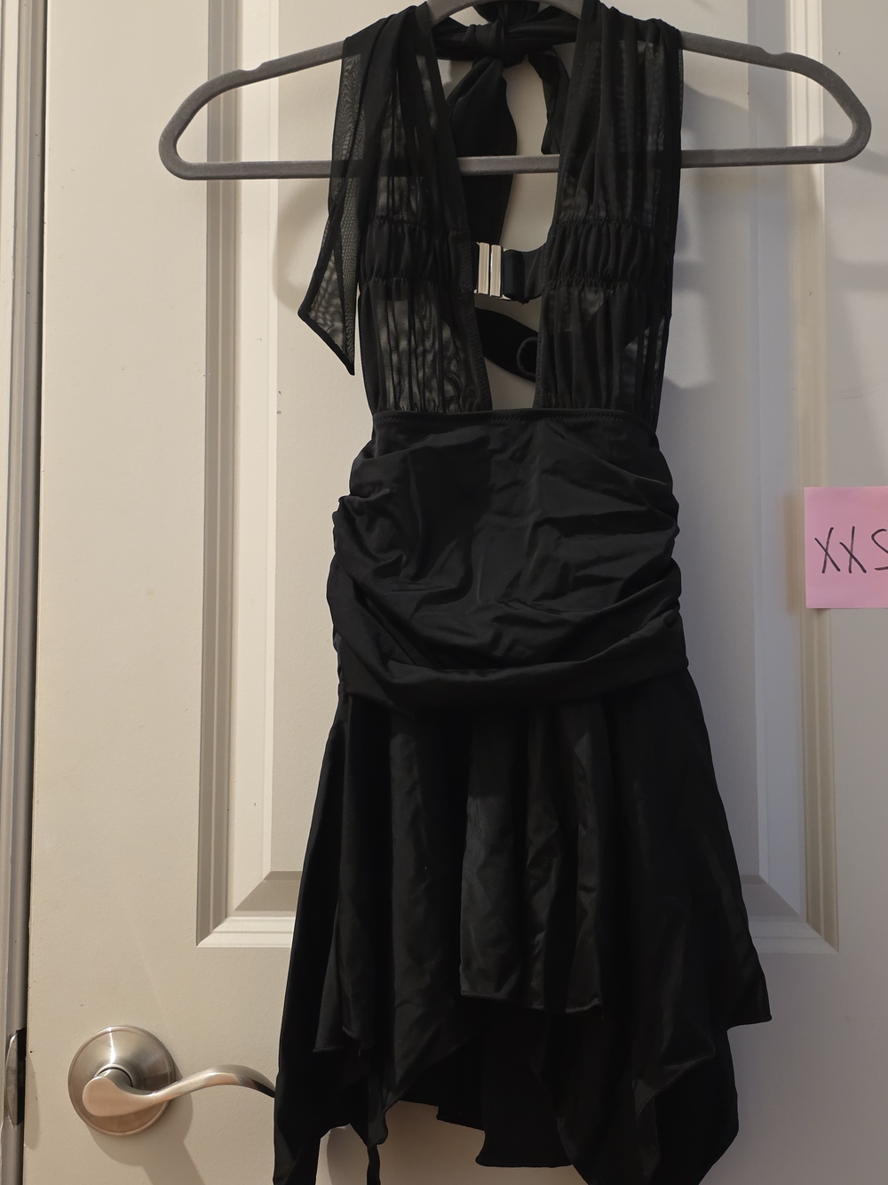 Black Halter Mini Dress with Asymmetric Skirt